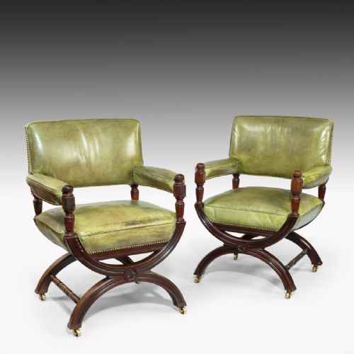 A Pair of Leather Armchairs Attributed to Gillow