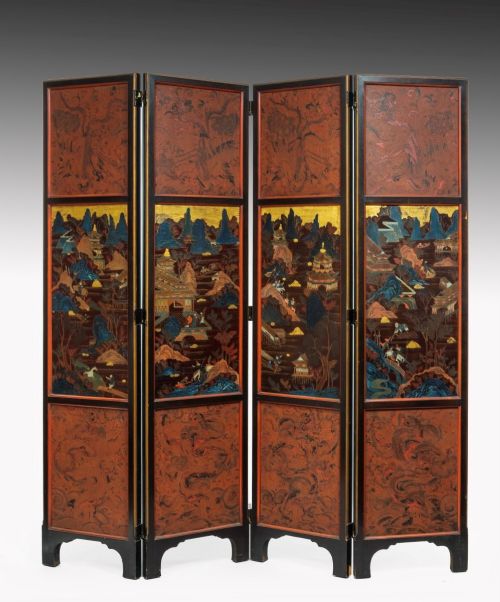A Unusual Late 19th Century Chinese Four Fold Screen