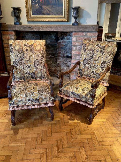 A Pair of 19th Century Walnut Armchairs
