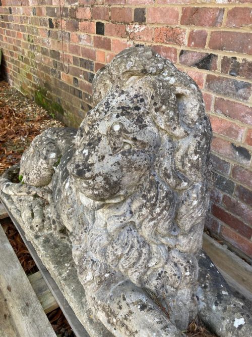A PAIR OF RECONSTITUTED STONE LIONS - ADDITIONAL PHOTO 2