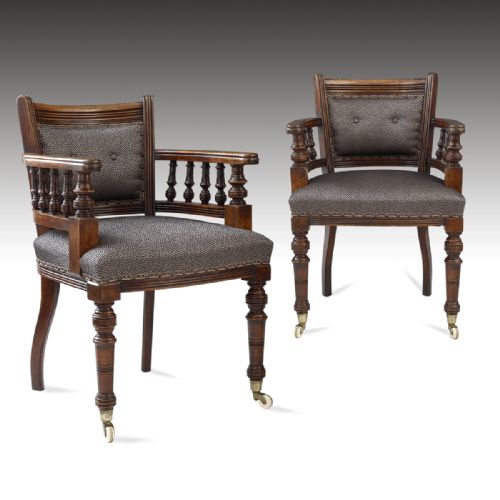 A Good Pair of 19th Century Mahogany & Upholstered Arm or Desk Chairs