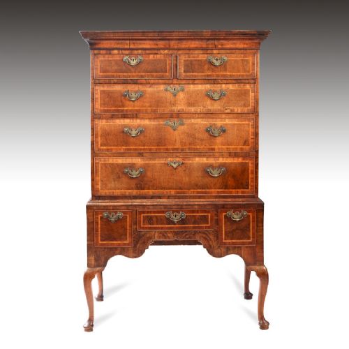 A Queen Anne Period Walnut Veneered Chest on Stand