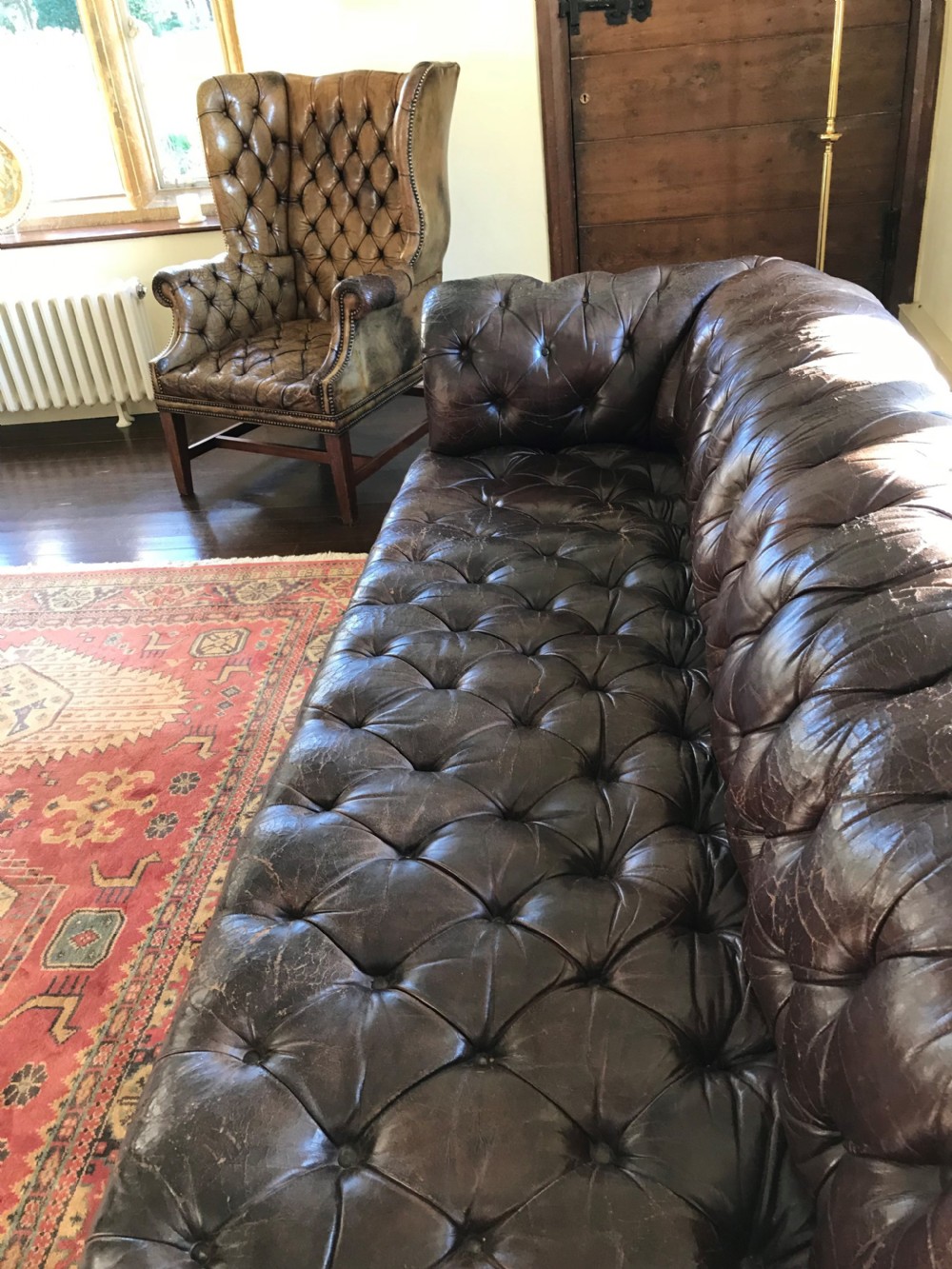 A VERY Large 19th Century Leather Buttoned Chesterfield View II