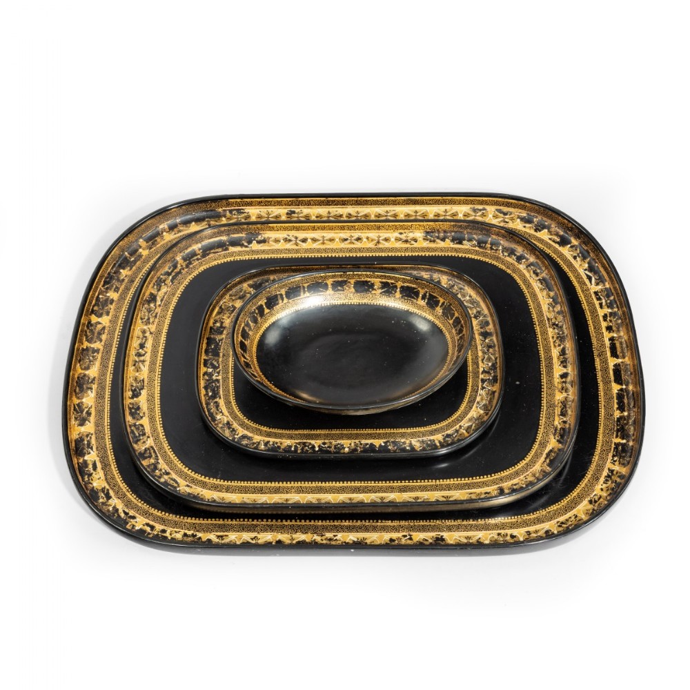 A Complete Set Of Regency Period Graduating Lacquer & Decorated Trays