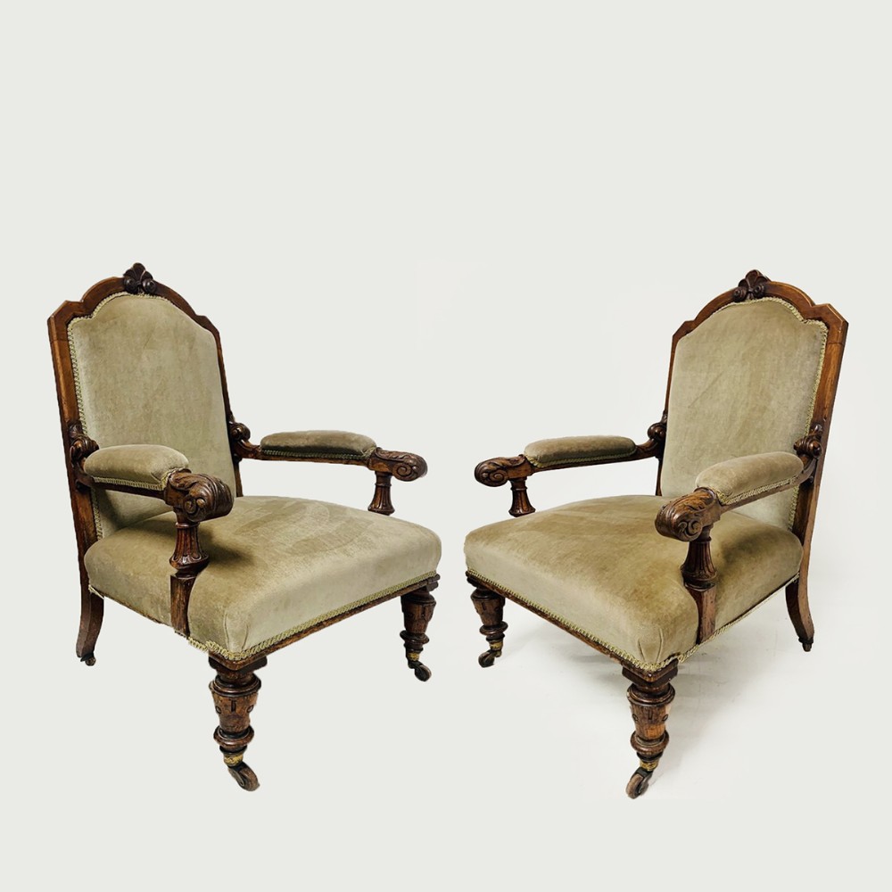 A Pair Of 19th Century Oak Armchairs Of Good Size
