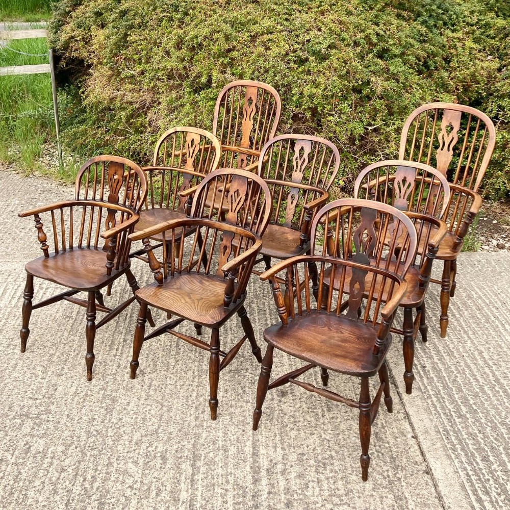 A Matched Set of EIGHT 19th Century Windsor Armchairs
