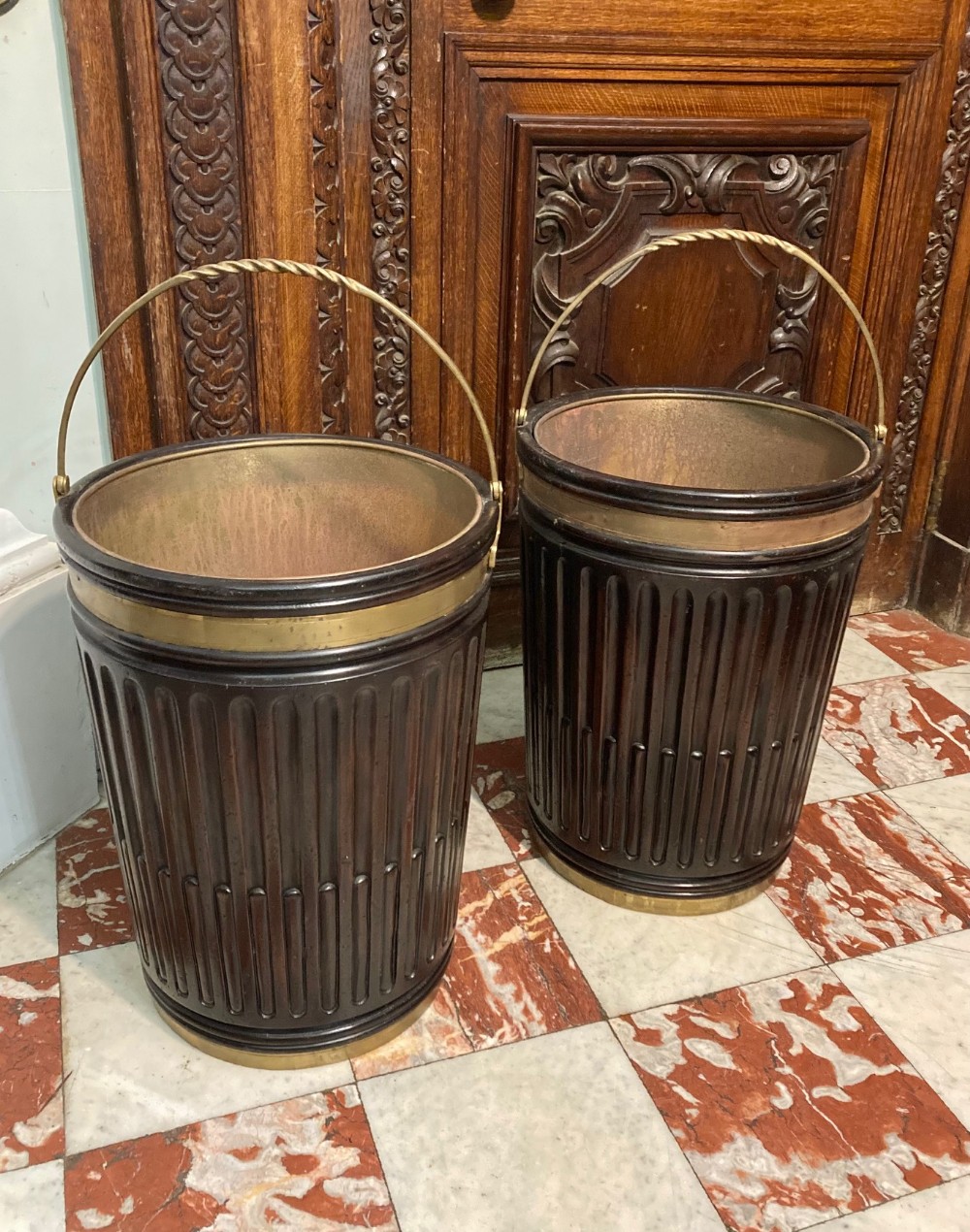 A Large Pair Of Late 19th Century IRISH Brass Bound Peat Buckets