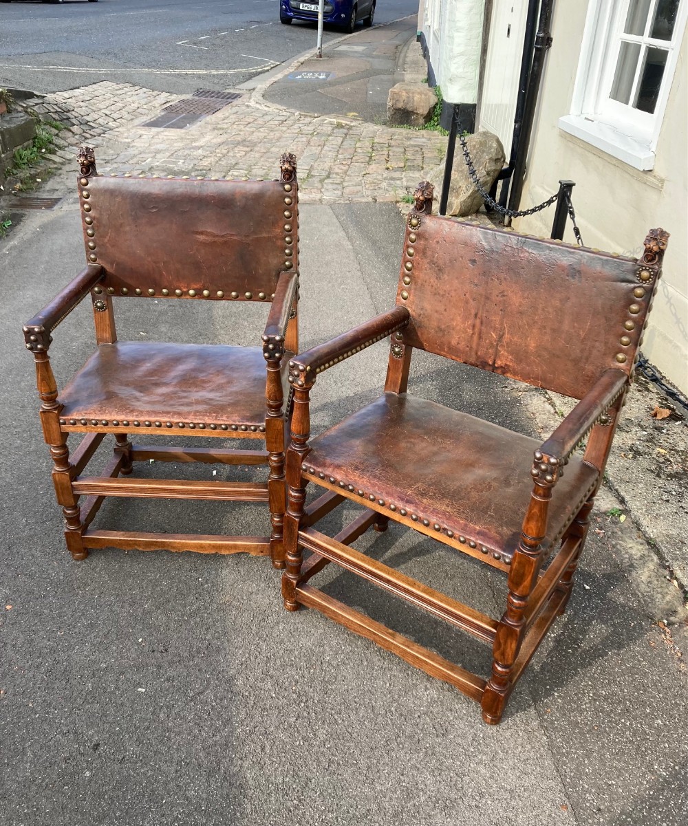 A Pair Of Late 19th Century Leather Upholstered Armchairs  