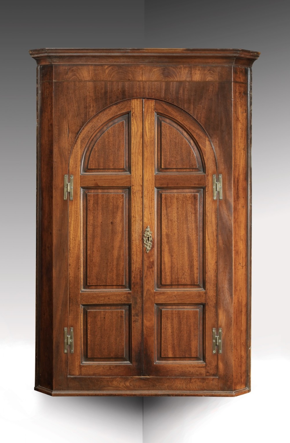 A Large George III Mahogany Panelled Door Corner Cabinet