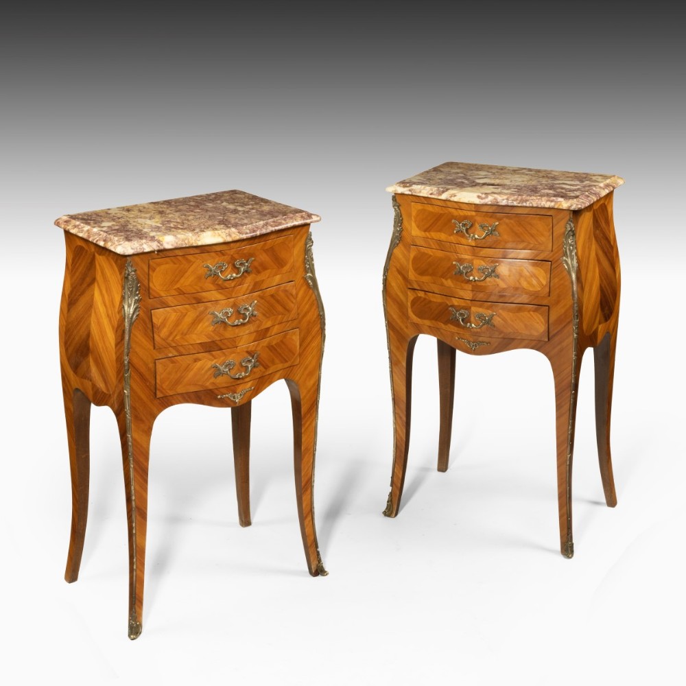 A Pair Of 19th Century French Parquetry Veneered Bedside Tables 