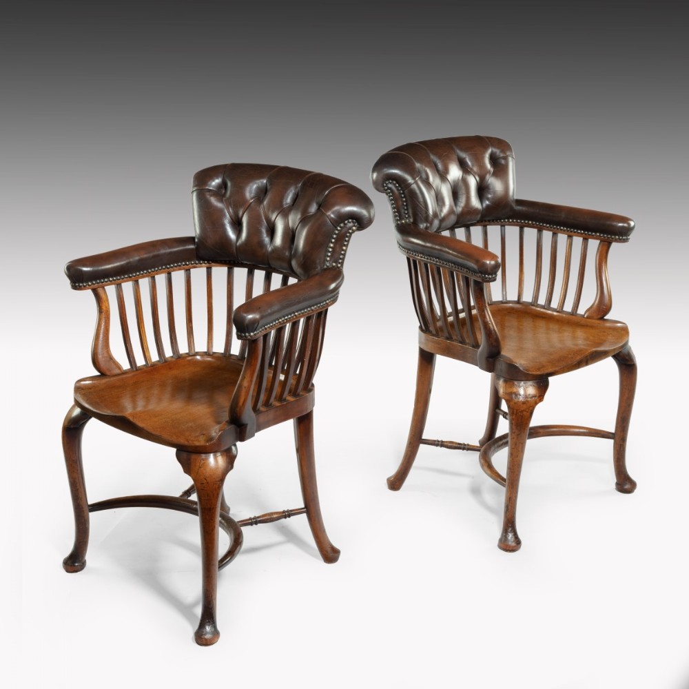 A Pair Of 1930's Mahogany & Leather Armchairs