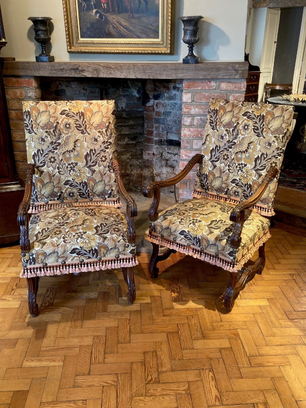 A Pair Of 19th Century Walnut Armchairs