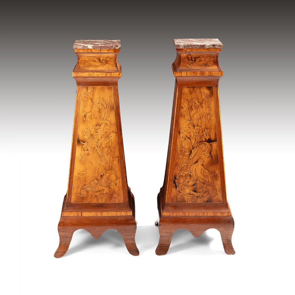 A Pair Of 19th Century Marquetry Inlaid Pedestals