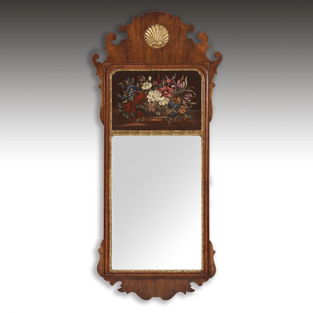 A George II Style Mahogany & Decorated Mirror