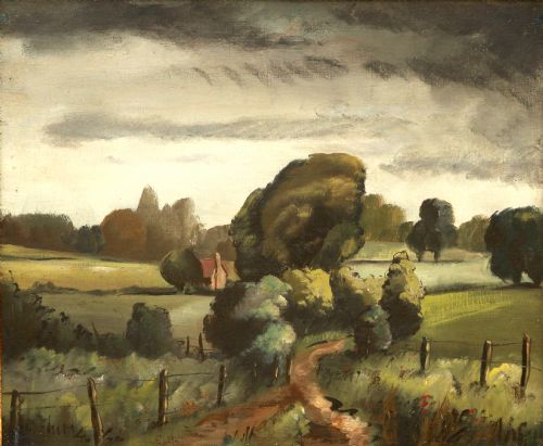 Oil Painting by Colum Robert Gore-booth (1913-1959) of 'Cottage in a Wooded Landscape'.