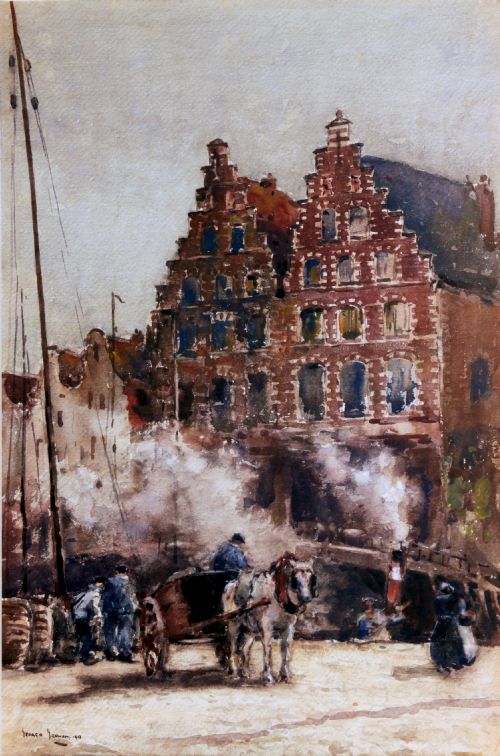 A Very Good Watercolour by George Graham R.s.w., R.i., R.o.i. (Resigned), R.b.a. (1881-1949) of 'Houses in Haarlem, Holland'