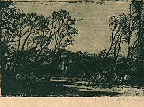 Landscape Etching Print by Fred Cecil Jones R.b.a. (1891-1956) of 'A Gale in the Forest'