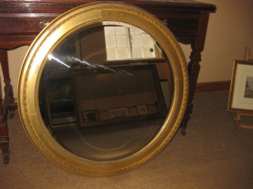 Lovely Antique Gilt Gold Leaf Circular Mirror. Circa 1870. 30"