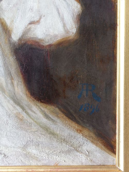 fig 4. Pre-raphaelite oil portrait by Ralph Peacock (1868-1946) of 'Boy seated holding a shell to his ear'.