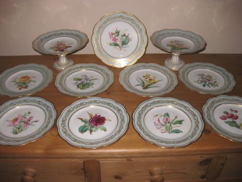 Lovely Antique 19th Century Davenport Longport Botanical Floral Dessert Service.