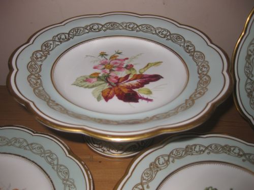 fig 1. Lovely Antique 19th Century Davenport Longport Botanical Floral Dessert Service.