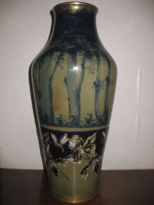 fig 1. Large Teplitz Amphora Woodland Forest Vase, Flowers & Insects RStK. 12