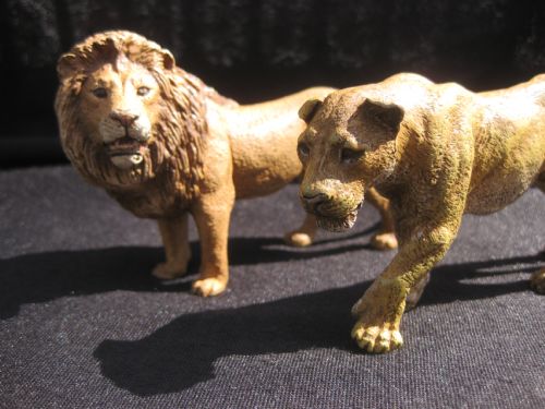 Quality Pair of Franz Bergman Cold Painted Bronze Figures of a Lion & Lioness.