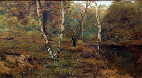fig 1. Large Oil on Canvas by Frederick (Fred) Hines. (Exh: 1877-1897) 'A Stream in Sherwood Forest'