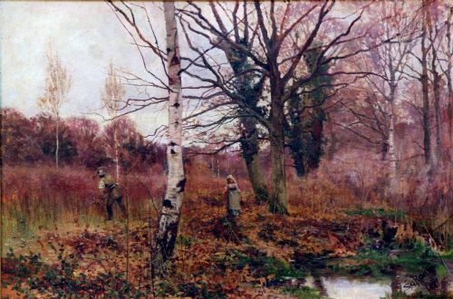 fig 1. Large Oil on Canvas by Sidney Grant Rowe (1861-1928) R.B.A., R.O.I. 'Gathering Firewood'