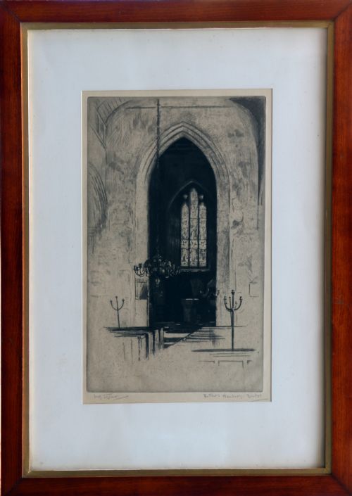 Etching by Miss Inez Topham. 'The Font, Henbury, Bristol'