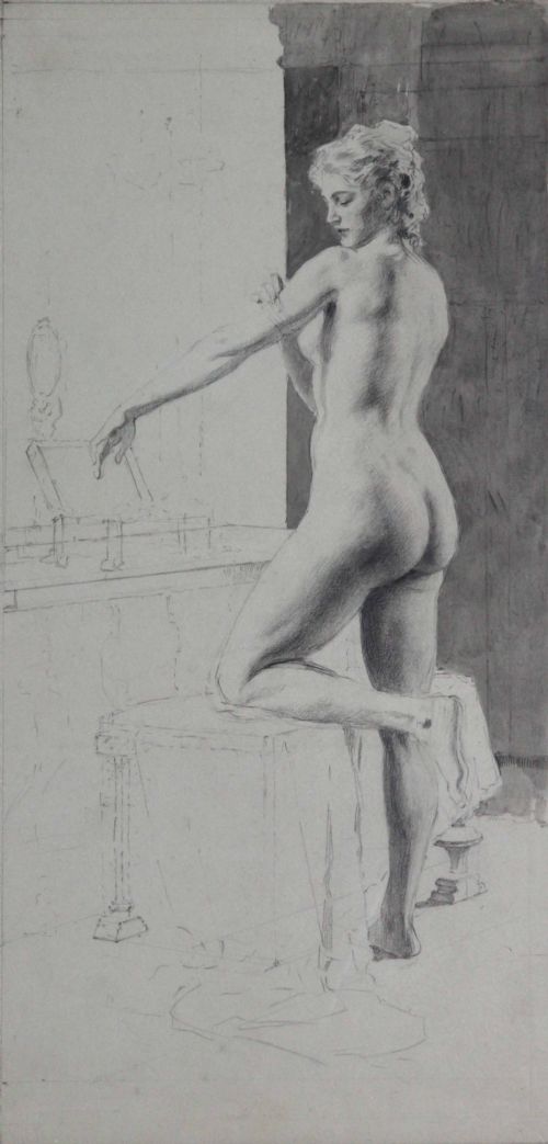 Fortunino Matania R.i." Nude."pencil Drawing.