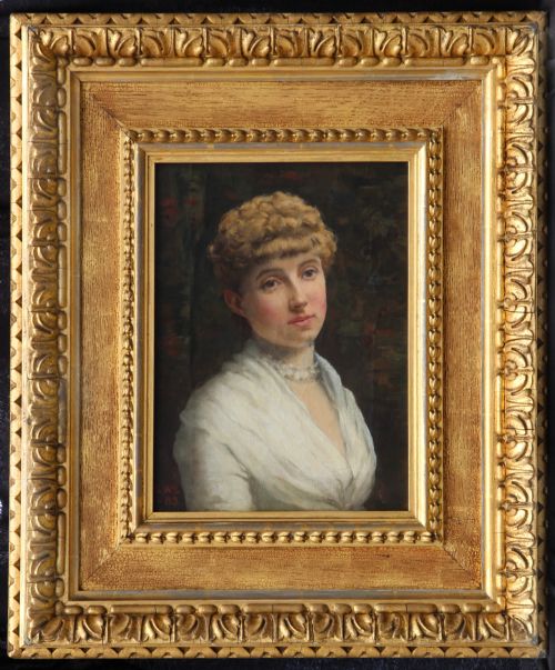 A Fine Pre-raphaelite Portrait by Mrs Caroline W Brook of a Lady in White.