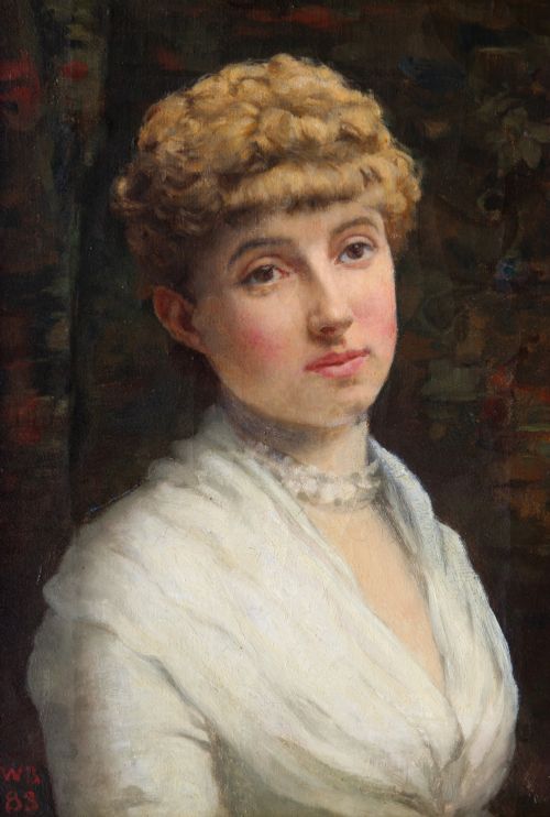 fig 1. A fine Pre-Raphaelite portrait by Mrs Caroline W Brook of a lady in white.