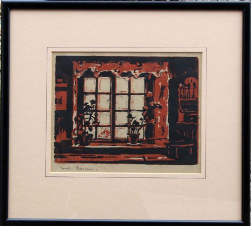 Fred Lawson. "The Kitchen Window".linocut Print.