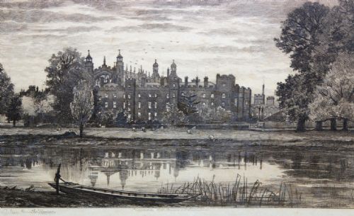"Eton College from the Thames".etching by E.p.burrow.
