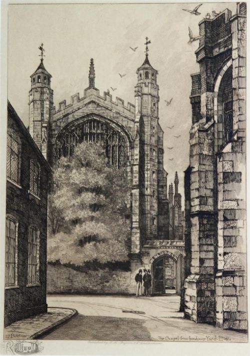 "The Chapel from Brewhouse Yard, Eton". Etching.