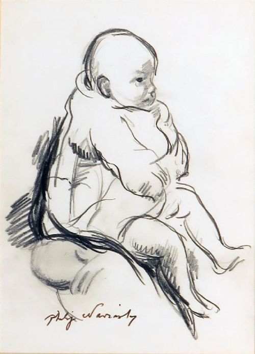 Philip Naviasky. Portrait of a Baby. Pencil Drawing.