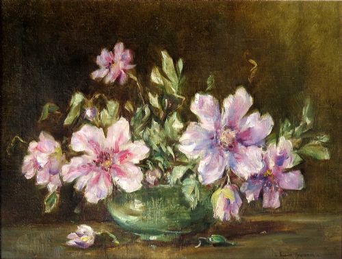 Owen Bowen. Good Still Life "Clematis". Oil.