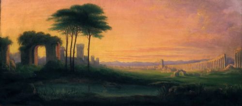 Italian Roman Ruins. 1856 Oil.