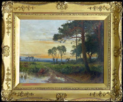 Daniel Sherrin (1868-1940).  "Scottish Landscape at Sunset"