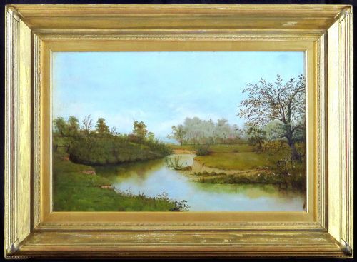 "Tranquil River Landscape". Oil by Henry Gee.