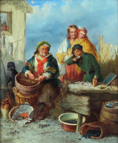 "The Seafood Vendor". Large Oil by Raphael Hyde Parker.