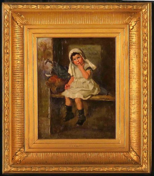 "Waiting for the Train" Lovely Oil by Mary L. Breakell.