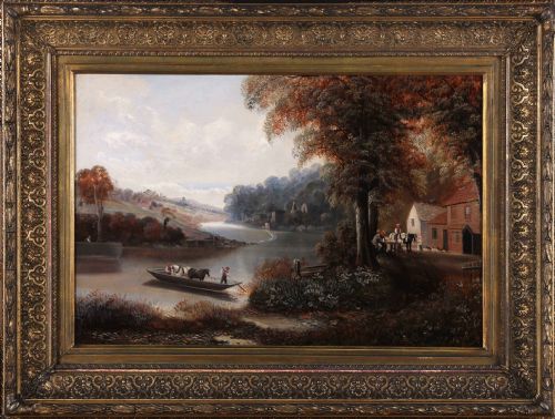 "Henham Ferry Nr. Bristol". Large Oil by E. Priestley.