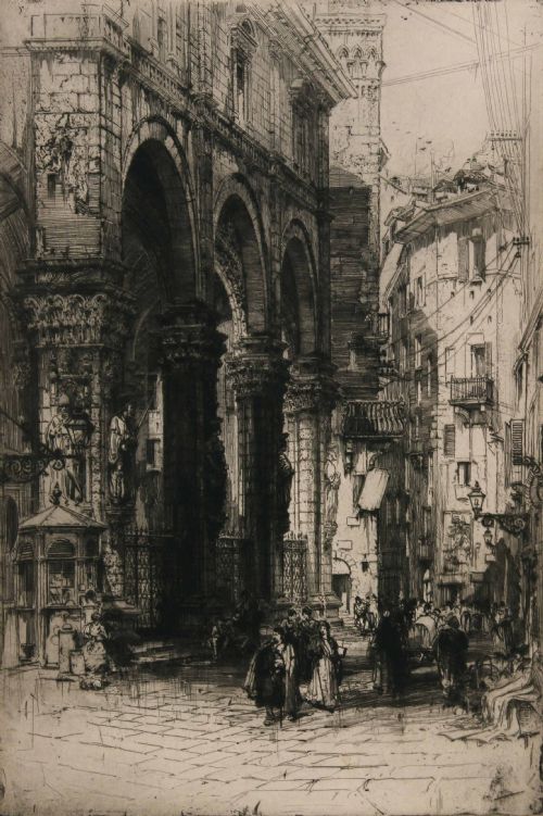 french town etching by hedley fitton are re - CATEGORY: ANTIQUE ART - DATED 1920