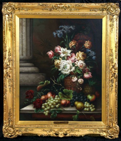 Edwin Steele. A Very Impressive Large Still Life Oil Painting.