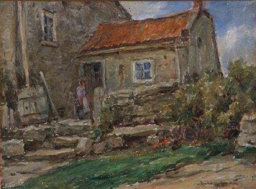 "Cottages, Raw, Fylingdales". Owen Bowen. Oil.