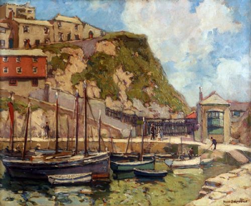 "Mevagissy, Cornwall". Oil by Hurst Balmford.