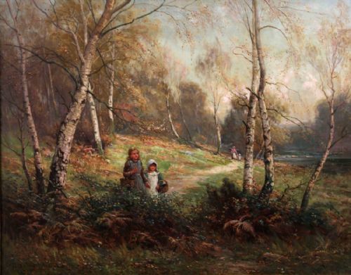 Large Oil. Arthur Blackburn "Blackberry Picking".