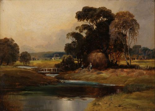 Walter Linsley Meegan. "Harvesting, Bolton Abbey". Oil.